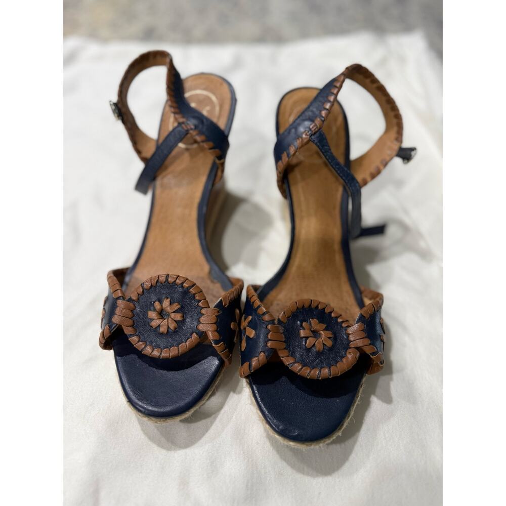 Jack Rogers Navy Leather Wedge Sandals Size 10 Coastal Resort Vacation Summer - Picture 4 of 6
